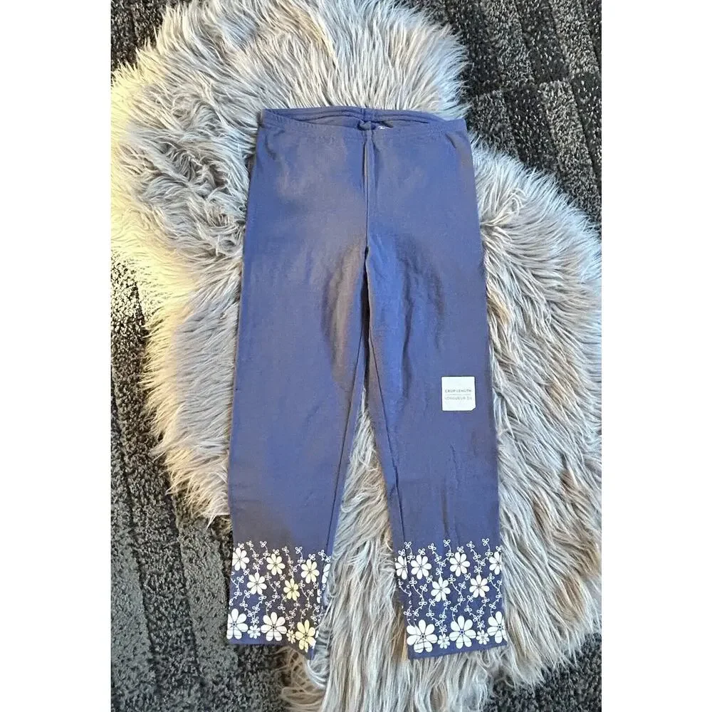 Old Navy‎ Girls Blue Crop Pants With Floral Accents Size 10/12